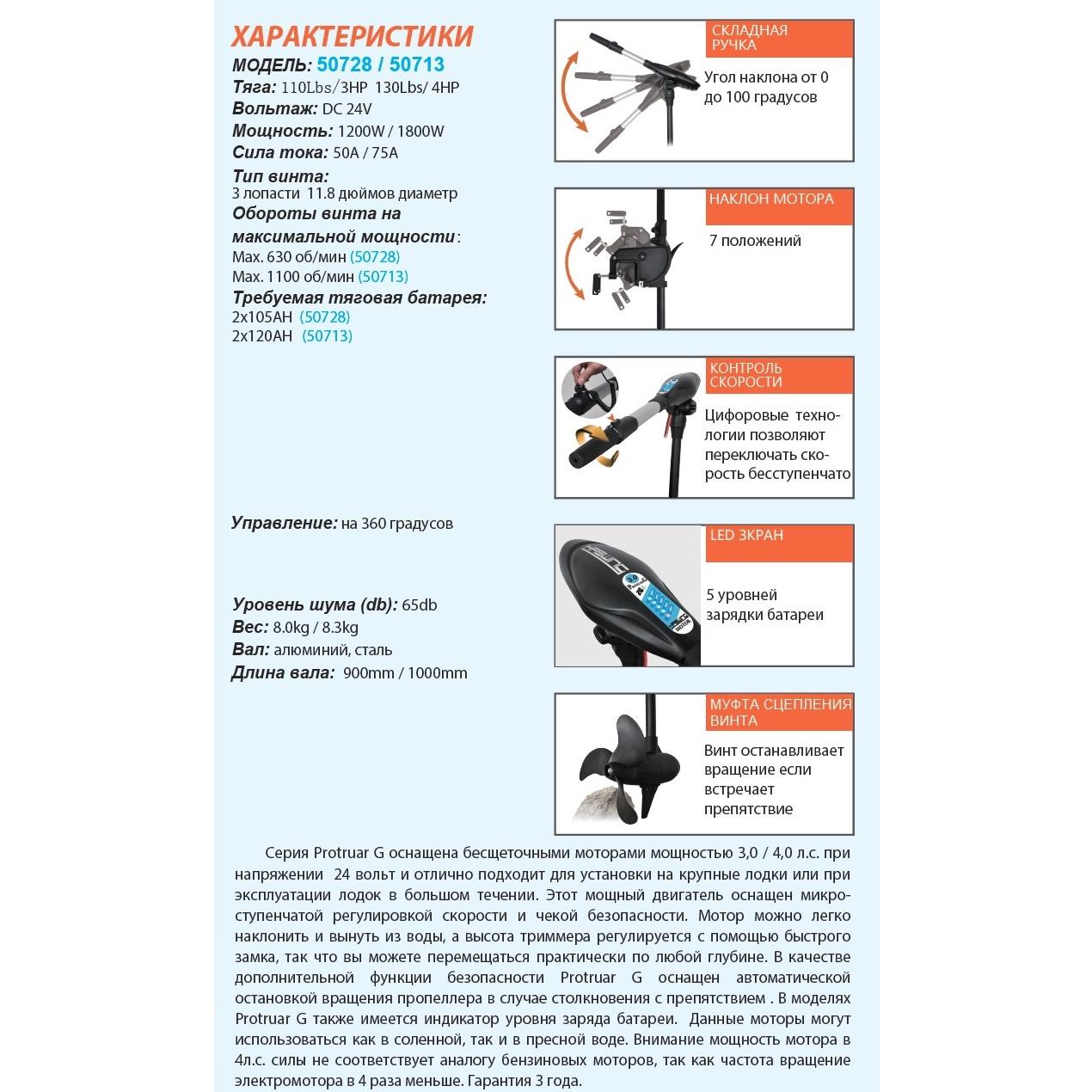 Електромотор до човна (лодки) Haswing Protruar G 3 л.с. 110lbs 24В 50728 - Зображення 7