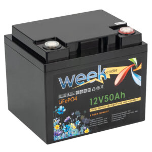 Акумулятор Weekender LiFeP04 Номінальна напруга: 12.8V Номінальна ємність: 50Ah 19Bx166x170 мм G. Вага: 6 кг.