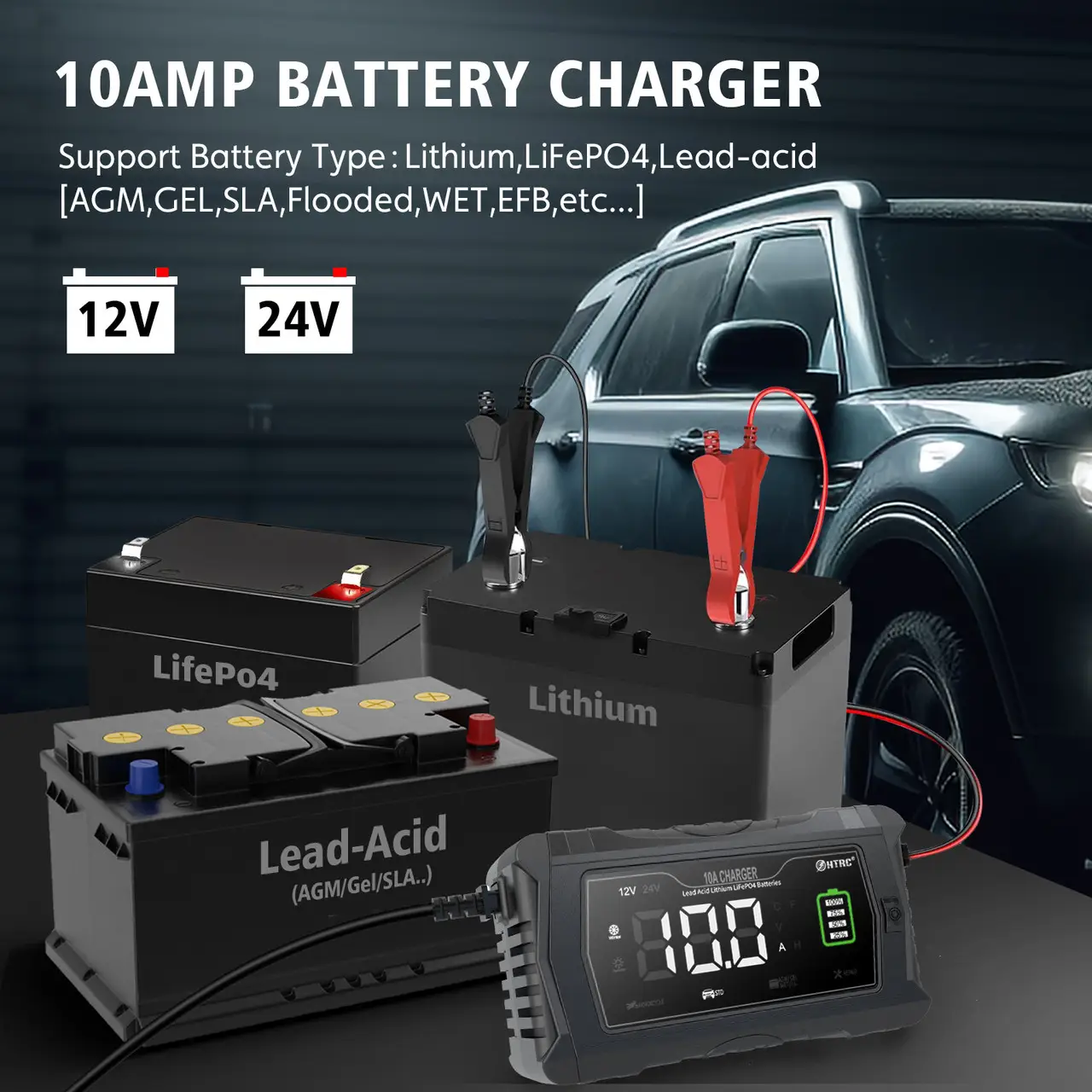 Зарядний пристрій HT-RC 10A 12V/24V для LiFePO4 та свинцево-кислотних акумуляторів - Зображення 4