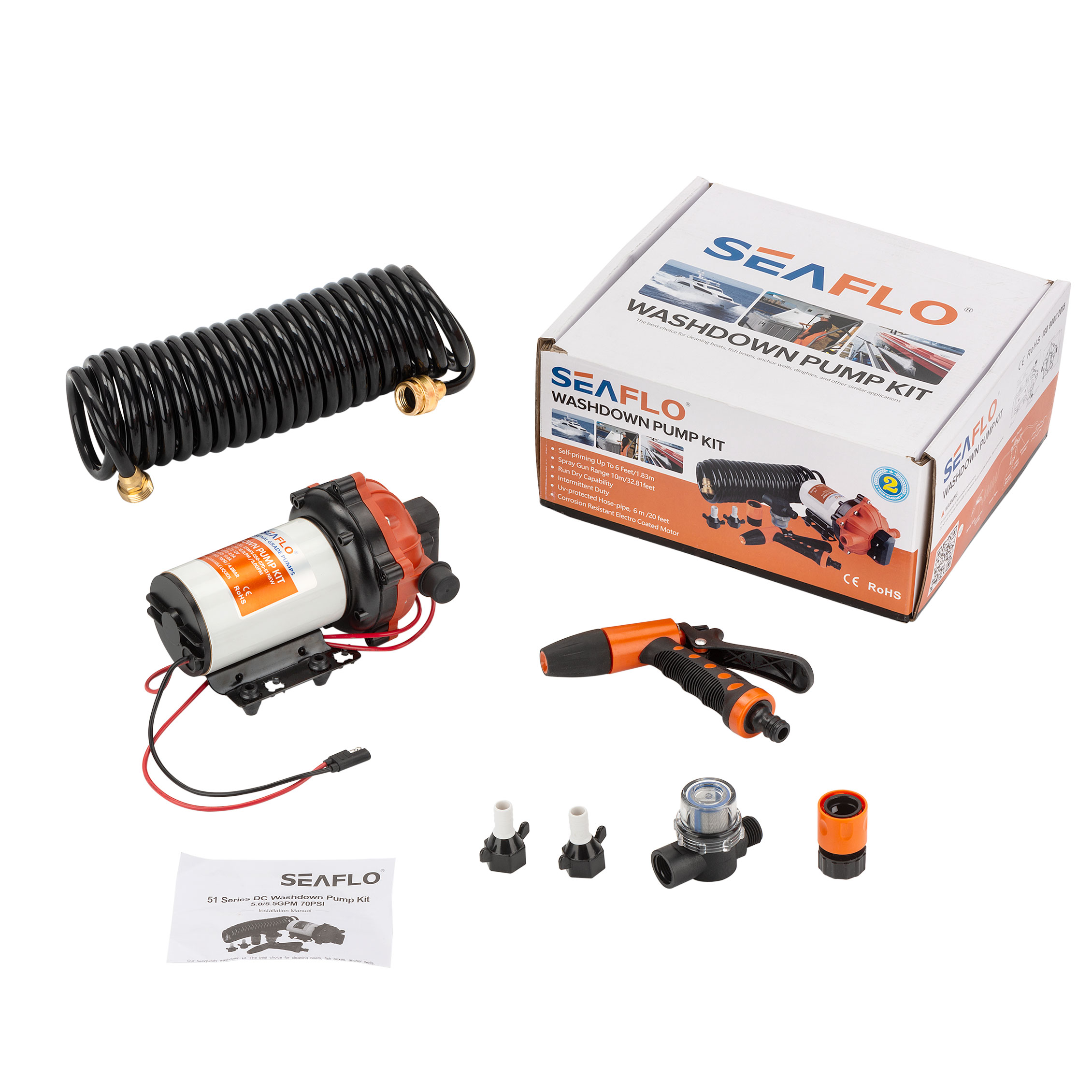 Автомийка SEAFLO SFWP1-050-070-51 20 л/хв 70 psi комплект помивний душ насос шланг розпилювач автоматичне включення - Зображення 3