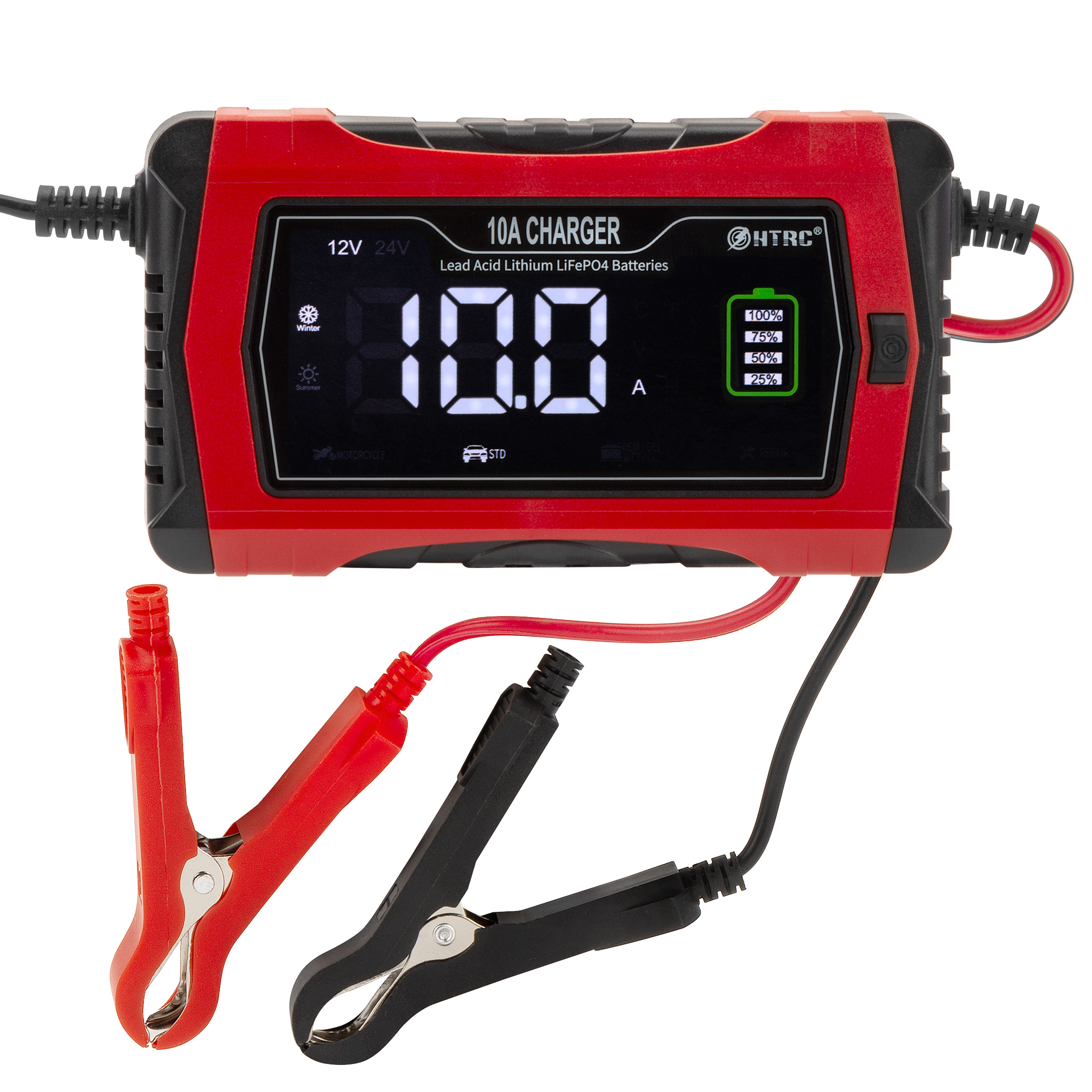 Зарядний пристрій HT-RC 10A 12V/24V червоний для LiFePO4 та свинцево-кислотних акумуляторів - Зображення 2